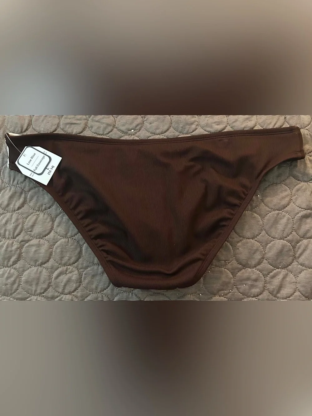 Time and Tru Brown Bikini Bottom with White Waistband